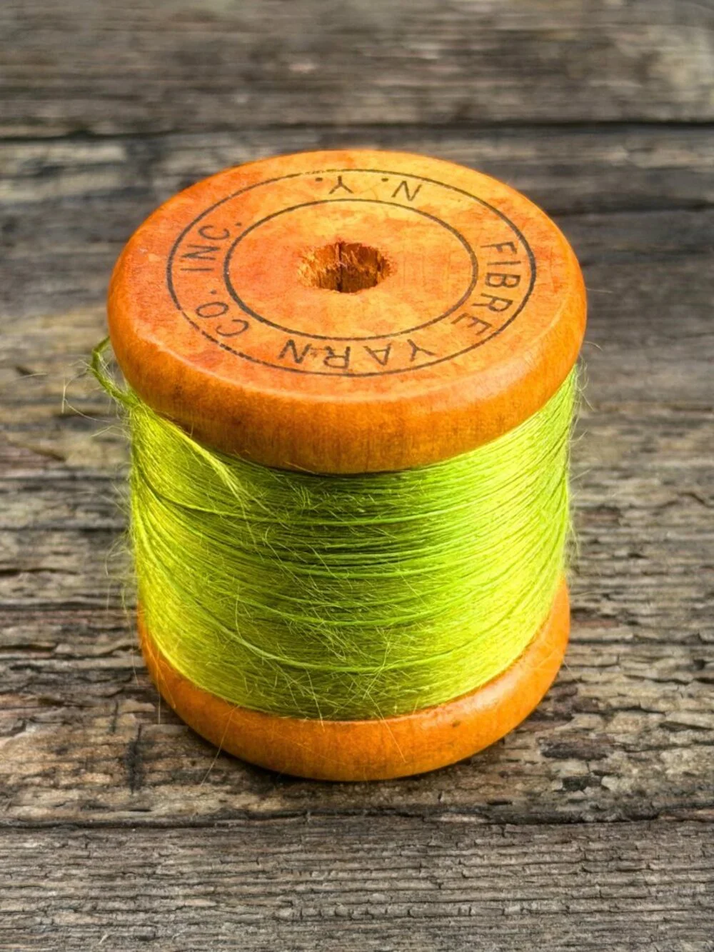 Vintage Fibre Yarn Co. Inc. NY Green Silk Thread Wood Spool